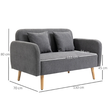 HOMCOM Double Sofa Loveseat with Cushions, Adjustable Footrests, Velvet-like Polyester, Rubberwood, Foam, 2-Seater, Fabric Cover | Aosom