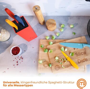 MasterChef 5-Piece Knife Block Set - Stainless Steel Kitchen Knife Set with Chef's Knife, Santoku, Bread Knife, Utility Knife, and Vegetable Knife - Sharp, Black Soft-Touch Handles