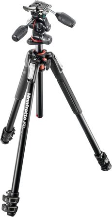 Штатив Manfrotto MT190XPRO4 з алюмінію з кутовою центральною колоною - 4-секційний штатив для DSLR та беззеркальних камер, Чорний/Антрацит (Алюмінієвий 3-секційний комплект з 3-сторонньою головкою)
