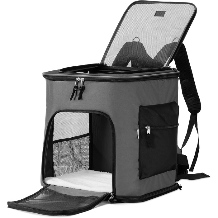 Рюкзак для собак та котів Navaris з підкладкою - рюкзак-переноска для тварин з поясом - 41x34,5x43см, розкладний, до 12кг, блакитний (темно-сірий)