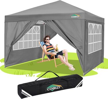 COBIZI Pop-up Pavilion 3x3, Folding Pavilion 3x3 Waterproof, Stable, Winter-Proof |8x Pegs|4x Wind Ropes|UV Protection 50+|High-Density Tarpaulin| Pavilion Folding 3x3m Party Tent Folding Pavilion 3x3 Garden Pavilion