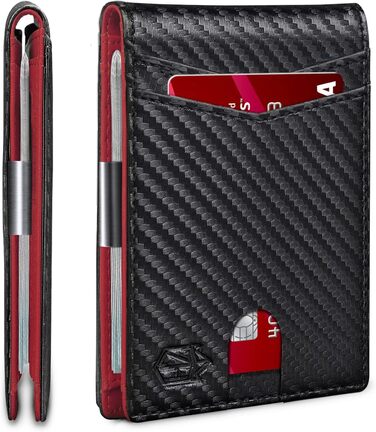 Чоловічий гаманець Zitahli Sport-Fan: 10-12 карт, RFID-захист, шкіряний, тонкий, з відділенням для ID, мінімалістичний, подарунок для чоловіків (чорний та червоний)