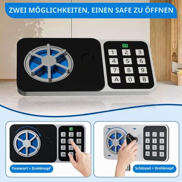 Цифровий мінісейф Safe Tresor на 6,8 л, синій — компактний домашній сейф для документів та цінностей з електронним замком та 2 ключами, 23 x 17 x 17 см