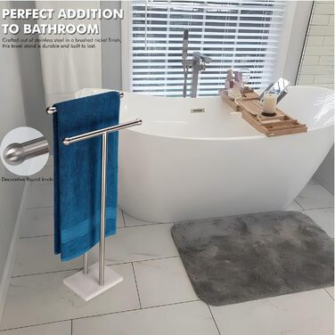 Підставка для рушників стояча, подвійна T-подібна, висока, з основою з мармуровим дизайном для ванної кімнати, 2-ярусна, з нержавіючої сталі (золоте покриття), нікель