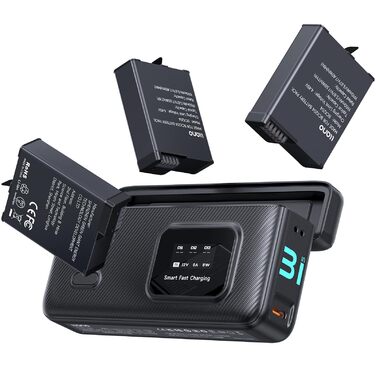 Зарядний пристрій LLANO AC3 30W з 3 акумуляторами 1950mAh для DJI Osmo Action 6/5 Pro/4/3 & Osmo 360, трьохпортовий, PD-зарядка, LED-дисплей, портативний кейс