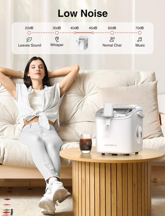 Машина для приготування льоду CROWNFUL: портативна, 9 кубиків за 6 хвилин, самоочищення, 12 кг/24 год, для дому, кухні, офісу, бару, вечірки (біла)