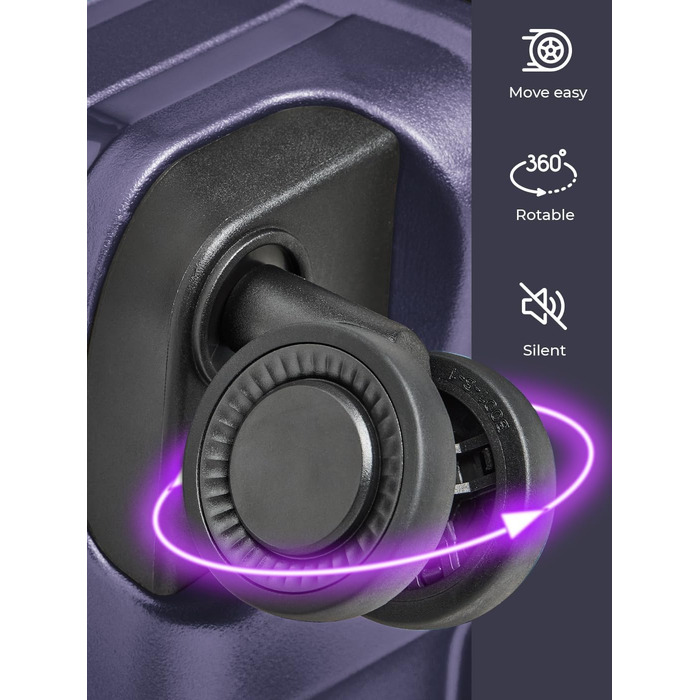 Чохол-валіза на колесах, середній, 45 x 25 x 66 см, розширюється до 75 літрів, з поліпропілену, 4 колеса, TSA-замок, Collection 04 (фіолетовий металік), набір (3 шт.) розширюваний