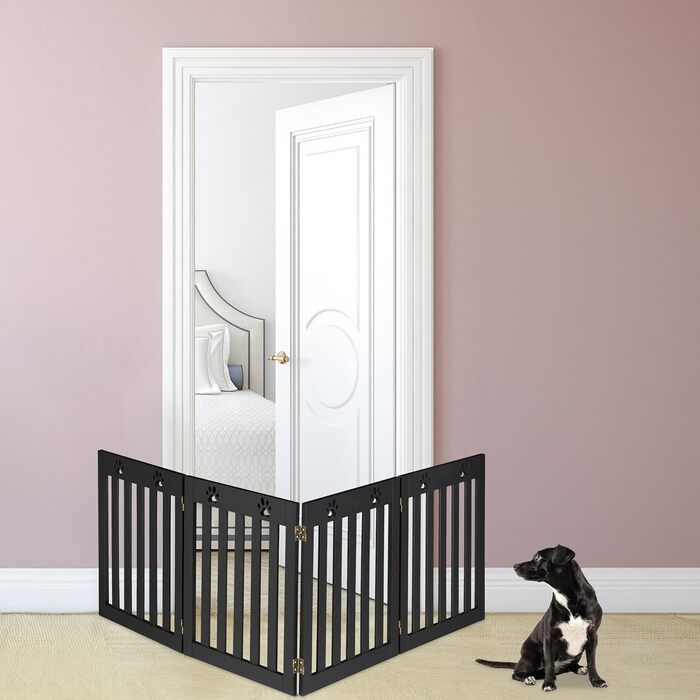 Захисний забірчик для собак Relaxdays, самостійний, 60 x 204 см, чорний, MDF, розкладний