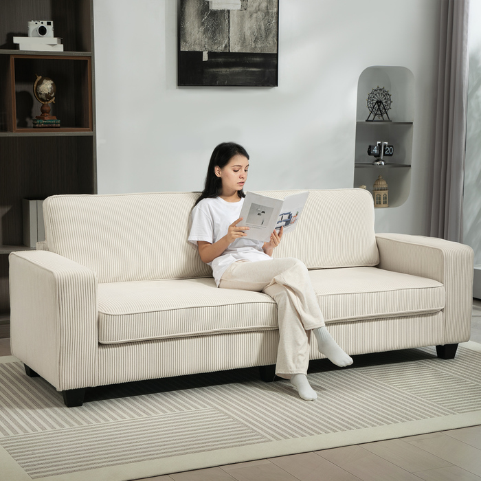 HOMCOM 3-Seater Sofa, Couch with Armrests, Back Cushions, Living Room Sofa with Cord Cover, Spring Core, Upholstered Sofa for Living Room, Bedroom 227 x 84 x 87 cm, Cream White | Aosom