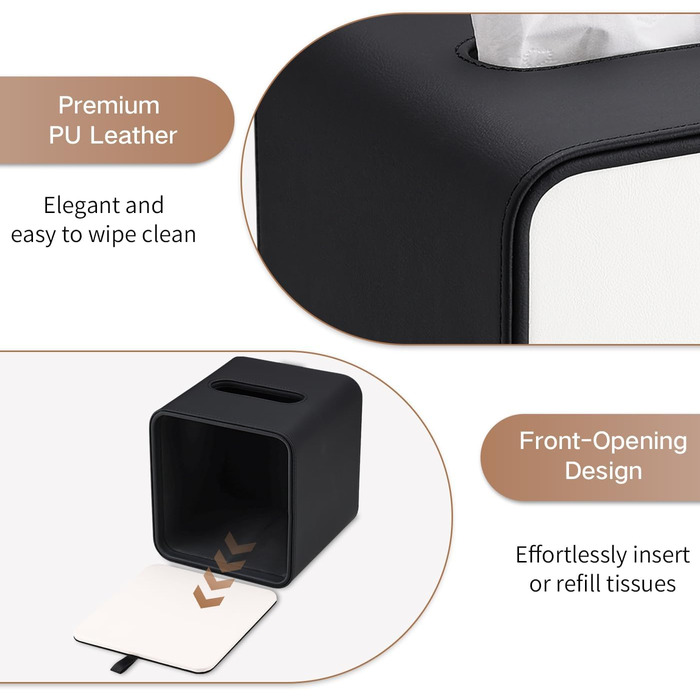 Скріпка для серветок GORESE, шкіряна, квадратна, чорна (15x15x15.8 см)