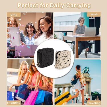 Косметичка жіноча мініатюрна, 2 шт. з PU шкіри, водонепроникна, для подорожей, чорний та бежевий