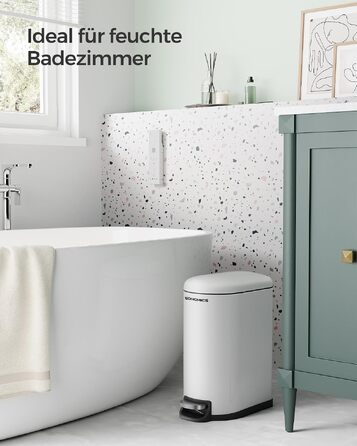 Сміттєвий кошик для ванної кімнати SONGMICS ISLAND LTB10WT, 10 л, з кришкою та системою Soft-Close, сталевий, білий