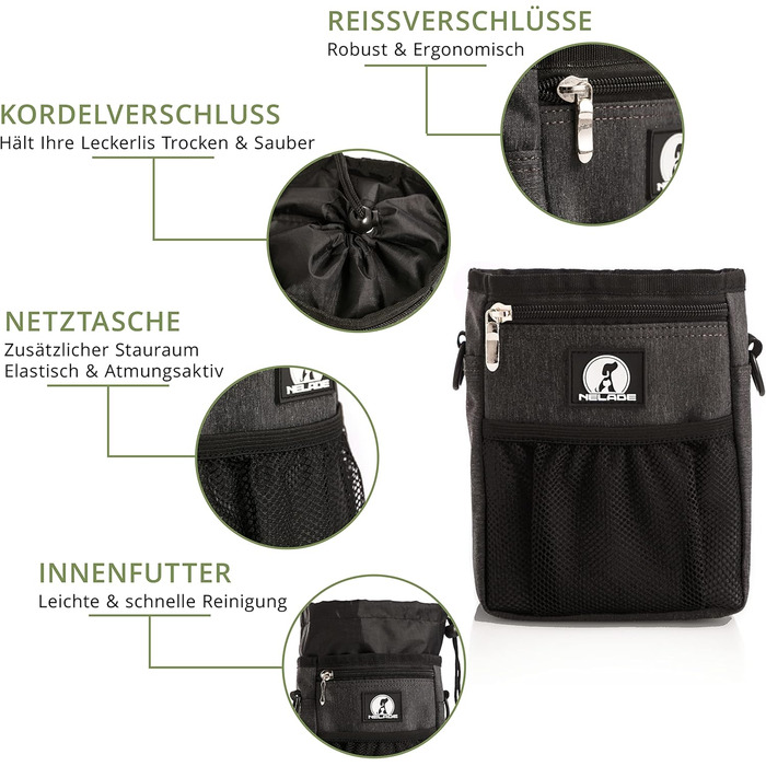 Мішок для ласощів для собак - міцний та водовідштовхувальний аксесуар для прогулянок та тренувань (Чорний) Black Edition