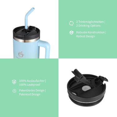 Термокухоль Hydro2Go з трубочкою – BPA-free, придатна для миття в посудомийній машині – 10 годин гарячого/12 годин холодного – 1200 мл, Lagoon