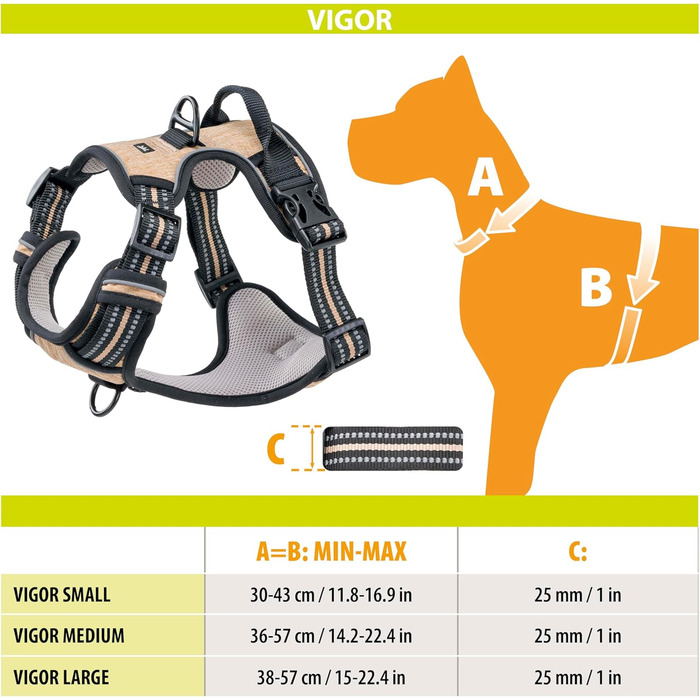 Шлейка для собак Ferplast середнього розміру, 2 гачки для контролю, шлейка від тяги, регульована, світловідбиваюча та дихаюча, ідеальна для тренувань, M, Бежево-коричнева