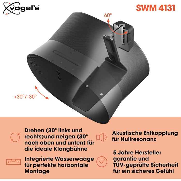 Стійка Vogel's SFS 4113 для Sonos ERA 100 | Біла | З кабелепроводом, TÜV-сертифікована | 82 см