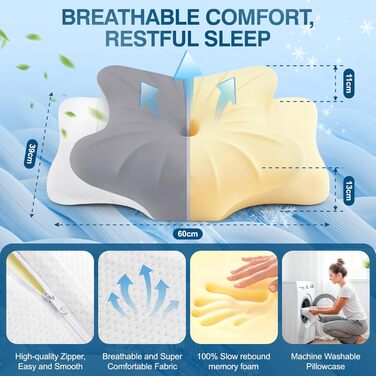 Подушка для шиї Subtail - подушка з піною з пам'яті, ергономічна подушка для сну на боці, спині та животі, сірого кольору