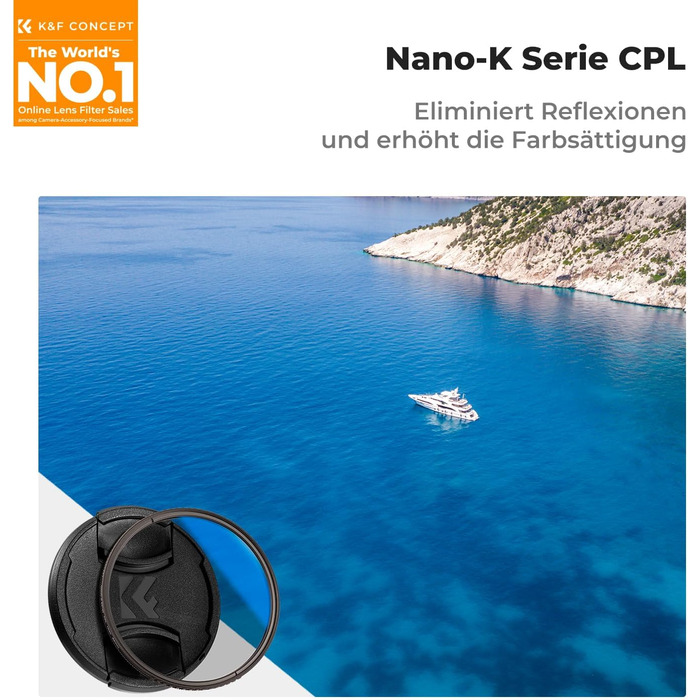 Поляризаційний фільтр K&F Concept 58mm CPL з багатошаровим покриттям для об'єктивів фото- та відеокамер, стрічка для фіксації кришки об'єктива, універсальна кришка об'єктива (Nano-Klear)