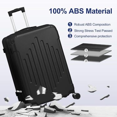 Набір валіз LEADZM 4 шт. з косметичкою, посилені кути, ABS, телескопічна ручка, ручна поклажа (Чорний)