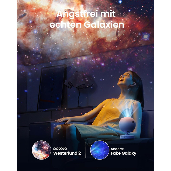 POCOCO Starry Sky Projector, Galaxy Star Projector, Home Planetarium for Kids and Adults; for Bedrooms, Interiors; as Decoration, Sleep Aid, and Relaxation - with 2 Discs