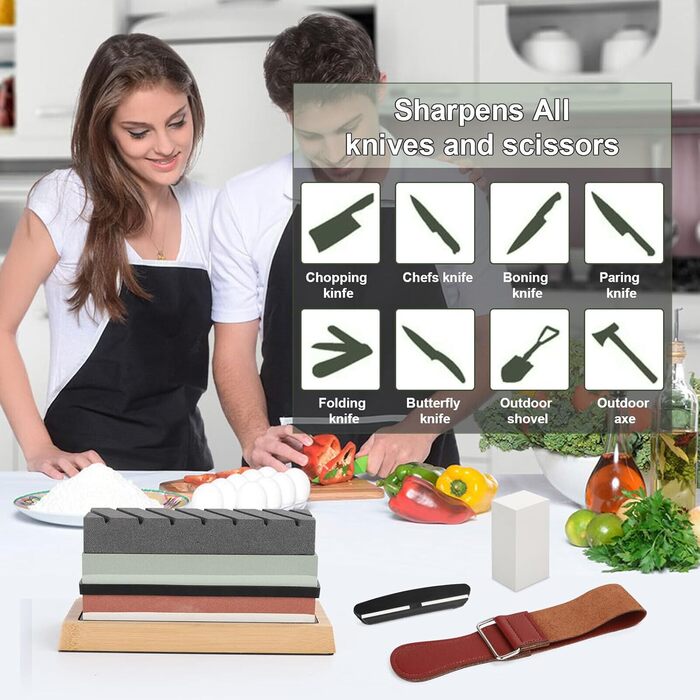 Набір для заточування ножів Youyijia 9-в-1 з алмазними точками 400/1000 та 3000/8000 гріт, професійний, з кутовою направляючою та бамбуковим основанням