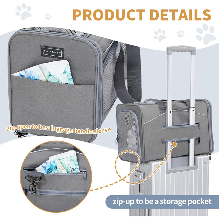 Транспортна сумка Petsfit для котів та собак | Авіапереліт, авто, поїзд | Сіра, Small