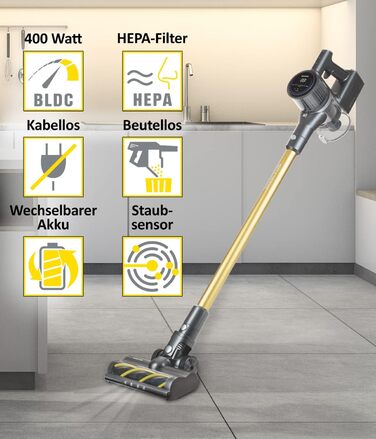 Бездротовий акумуляторний пилосос Genius Invictus X8 Pro FACELIFT: ручний, без мішка, 50 хв роботи, 400 Вт, HEPA фільтр, LED, 12 насадок