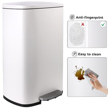 Відро для сміття LIFERUN 30л з кришкою, з м'яким закриттям, сталеве, з внутрішнім відром, для кухні, ванної кімнати, офісу