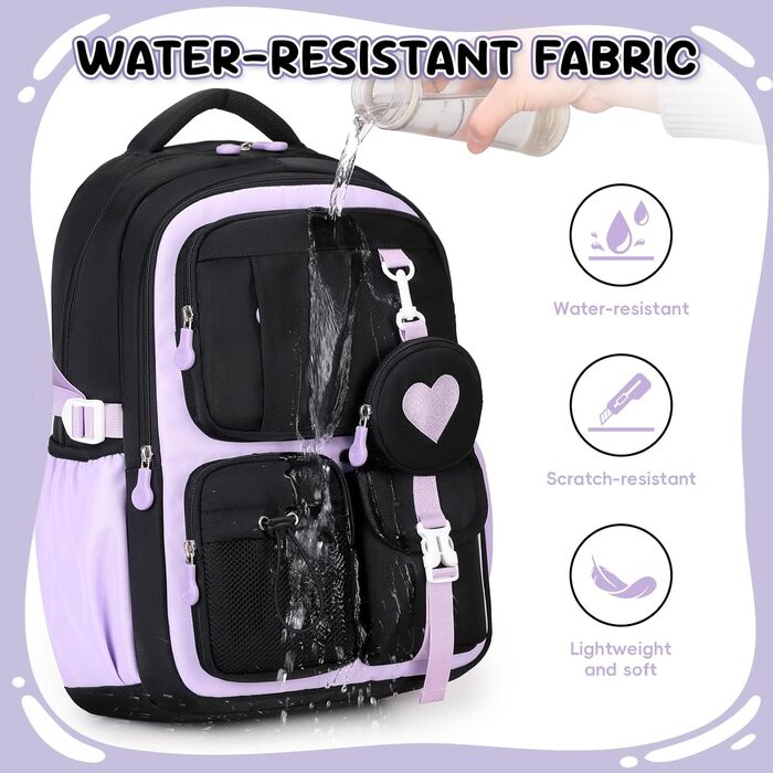 Шкільний рюкзак для дівчаток 1-5 класів з милим брелоком, стильний рюкзак для школи та подорожей, чорний