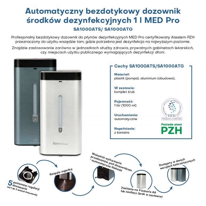 Автоматичний дозатор для антисептика MED Pro, 1000 мл, графітовий