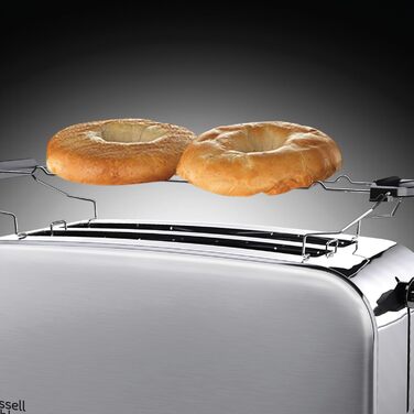 Russell Hobbs Toaster [2-Slice Long Slot for 4 Slices / 2 Wide Slices] Adventure Stainless Steel (extra wide toast slots, incl. bagel attachment, 6 browning levels + defrost function) 23610-56