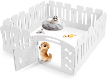 Льох для цуценят MAMIZO 60 см, огорожа для собак з пластикових панелей, портативна сітка для собак, загородження для собак з воротами, включає присоски та ґрунтові анкери, вольєр для собак для дому та вулиці (7+1, білий)