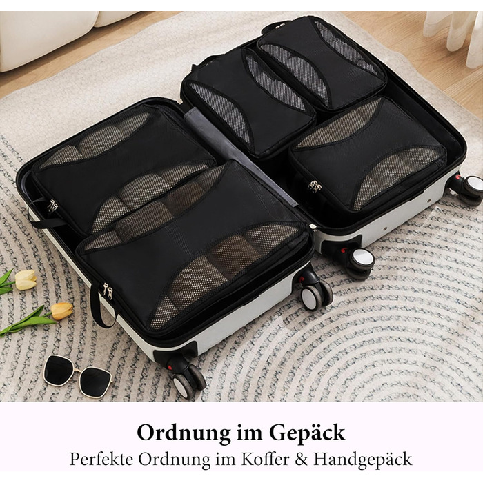 Органайзер для валізи KiwiPower, 8 шт. – комплект компресійних кубиків для одягу, чорний