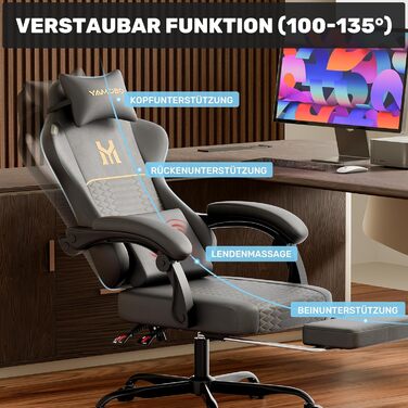 Геймерське крісло Ergonomisch з підлокітниками, підставкою для ніг, підтримкою попереку та голови, регульованою висотою, оббивка PU, сіре (P-black)