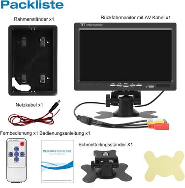 AISHICHEN 7-дюймовий TFT LCD монітор для авто, екран заднього виду для камер заднього огляду, 2 відеовходи, 12V/24V, без камери, для легкових і вантажних авто, монітор