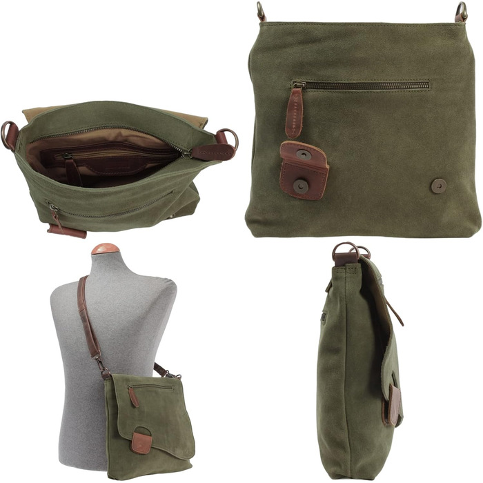 Сумка жіноча LE CONI крос-боді з натуральної замші / шкіри, зелено-коричнева, 29x29x6 см (LE3027-VL)