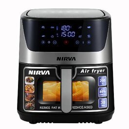 Аерофритюрниця Nirva 8.5л без олії, 1700W: смаження, запікання, антипригарне покриття, чорний/нержавіюча сталь