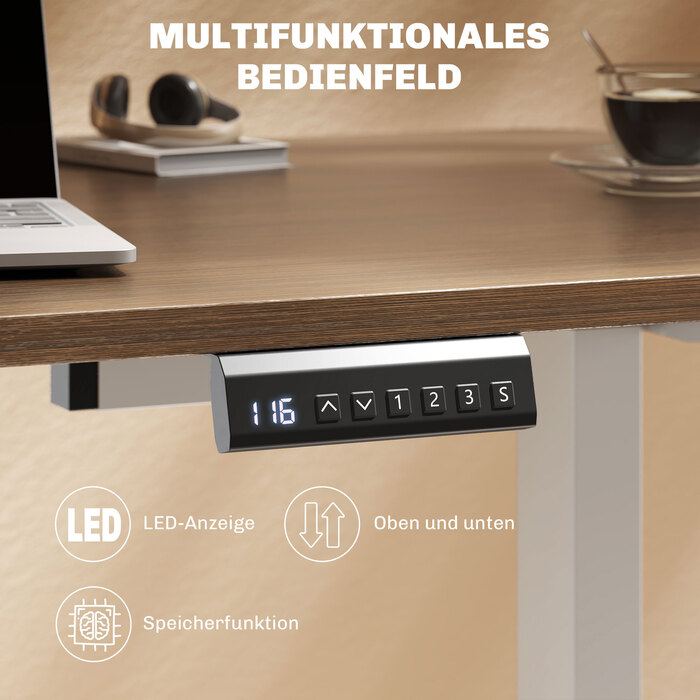 HOMCOM Height-Adjustable Desk Frame Electric Table Frame with 2 Motors & 3 Memory Control Desk Legs with Low Noise, Collision Protection White | Aosom