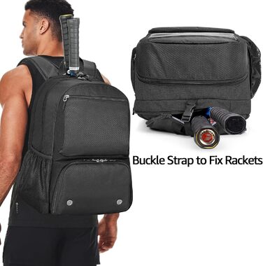 Рюкзак для тенісу DSLEAF з відділенням для взуття, сумка для 2 ракет, з підкладкою на плечах, чорний (для жінок та чоловіків)
