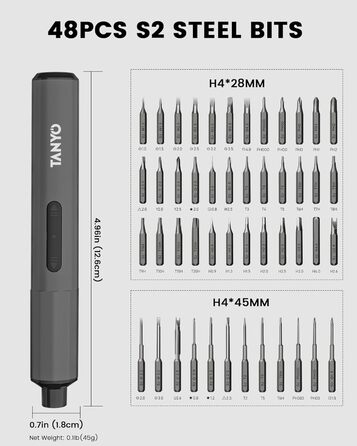 Набір мініатюрної електричної викрутки TANYO 51 в 1 з акумулятором 400mAh, LED-ліхтариком, для ремонту iPhone, ноутбуків, окулярів, годинників (чорний)