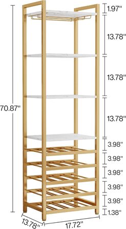 Tribesigns 20 Bottle Wine Baker's Rack, Freestanding Floor Wine Rack, 9 Tiers, Industrial Freestanding Wine Rack Wine Bar with Glass Holder Bottle Shelf for Bar, Kitchen, Dining Room, (Gold, 1 PC)