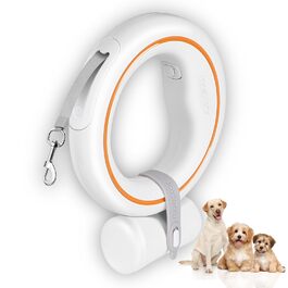 Висувна поводок для собак, ручне кріплення, 3 м, 360°, без перекручувань, з тримачем для пакетів для екскрементів, для середніх та маленьких собак (Помаранчевий/Білий)