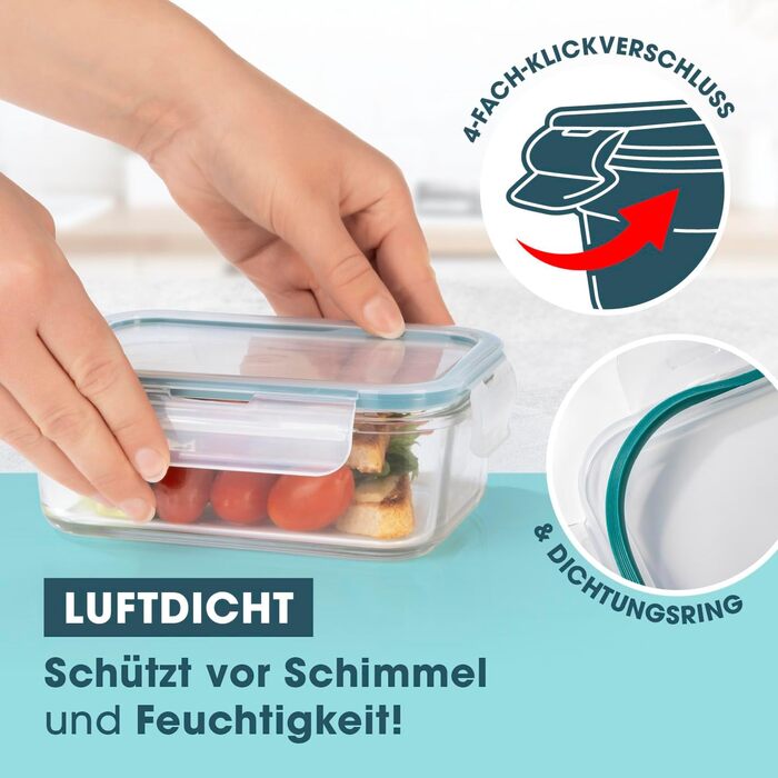 Набір контейнерів для зберігання їжі GOURMETmaxx Klick-it 6 шт. (0,9л) - сині, для Meal Prep, мікрохвильовки, морозилки, з силіконовою ущільнювальною кільцем