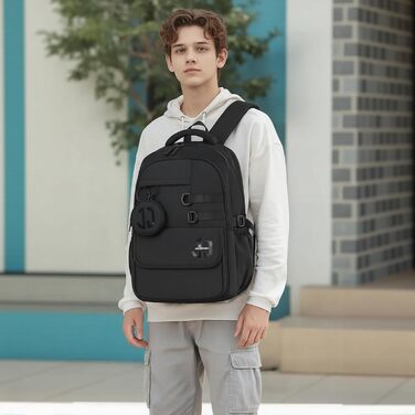 Водонепроникний шкільний рюкзак JANSBEN для підлітків (хлопців та дівчат), багатоклековий дизайн для школи та подорожей, ідеальний для 5 класу, чорний