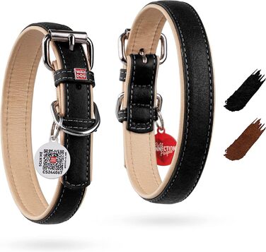 Нашийник для собак WAUDOG: шкіряний нашийник для великих, середніх та маленьких собак, кошенят. Ширина 15-20 мм, довжина 27-36/30-39 см. З цифровою міткою.
