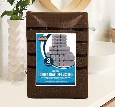 Набір рушників для ванної Utopia Towels (8 шт.): 2 банні, 2 для рук та 4 для обличчя, бавовняні, гігроскопічні, з петлею для підвішування