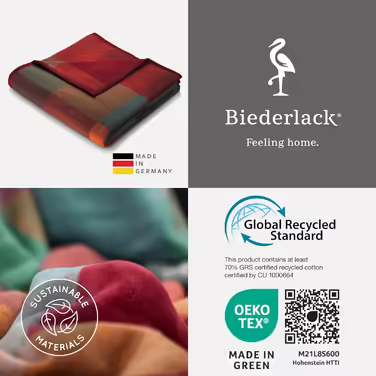 Плед biederlack Pure Cotton Karo, фланелевий, 150x200 см, 100% бавовна, кольорова клітинка, еко, виготовлено в Німеччині