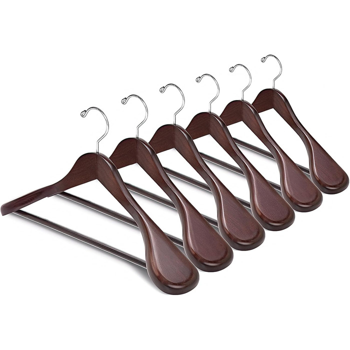 Amber Home 10-Piece 44.5cm Retro Wooden Clothes Hangers with Wide Shoulders (5.8cm), Robust and Glossy Antique Brown Hanger with Round Bar for Suit, Jacket, Coat, Shirt, Pants