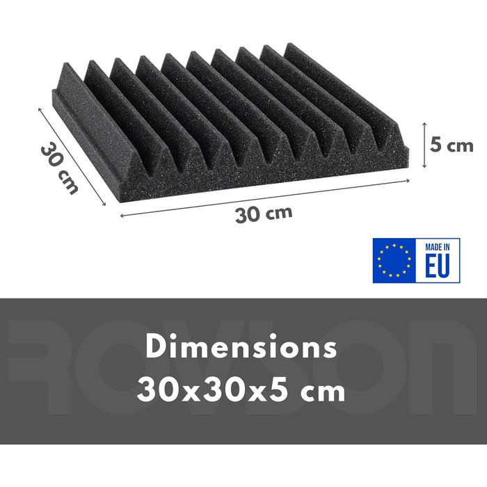 Акустичний поролон для звукоізоляції стін, 24 панелі 30x30x5 см, високої щільності, антрацитово-сірий, для студії звукозапису (з клеєм)