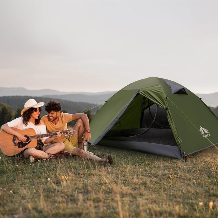 Намет Night Cat Camping 2-місний, водонепроникний, легкий, 3 сезони, з тамбуром, зелений
